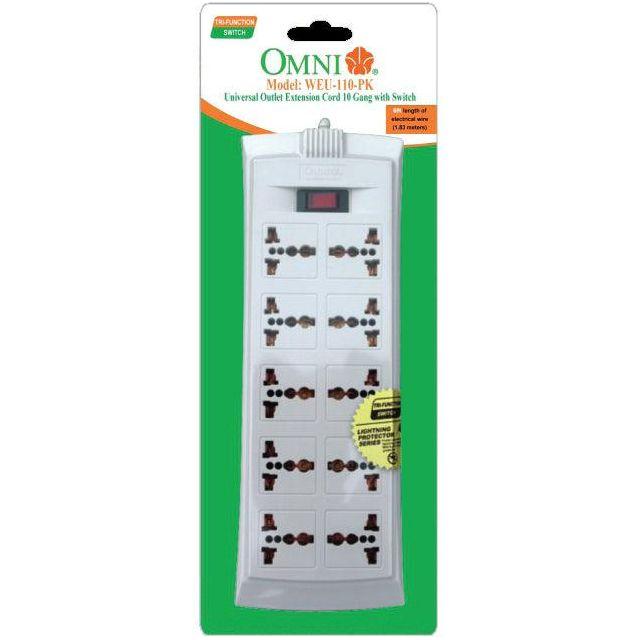 Omni WEU-110 Universal Outlet Extension Cord 10 Gang with Switch | Omni by KHM Megatools Corp.