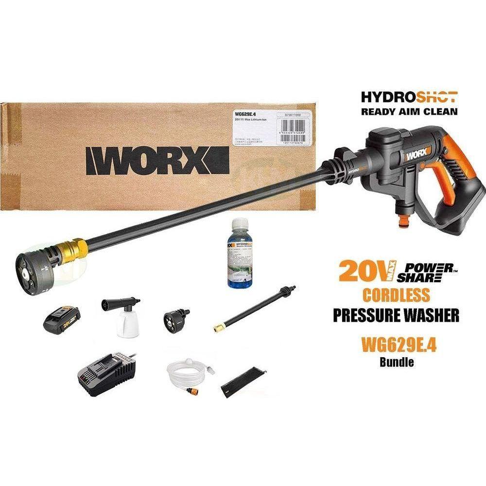 Worx WG629E.4 20V HydroShot Cordless Portable Pressure Washer Kit | Worx by KHM Megatools Corp. Worx WG629E.4 20V HydroShot Cordless Portable Pressure Washer Kit | Worx by KHM Megatools Corp.
