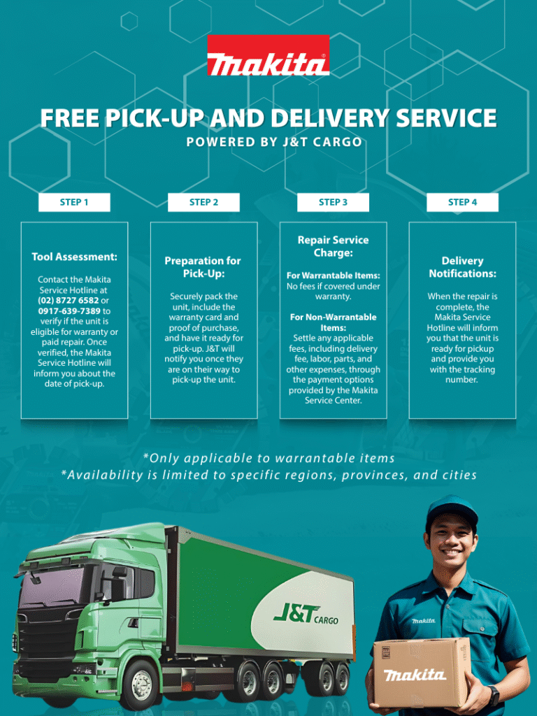 Makita Philippines Free Pick up & Delivery Warranty Care Service