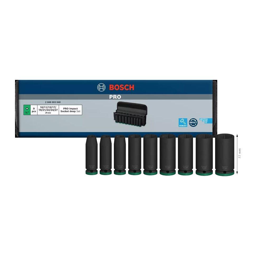 Bosch Pro Impact Socket Wrench 1/2" Drive Deep 9pcs Set (2608003040) | Bosch by KHM Megatools Corp. Main image