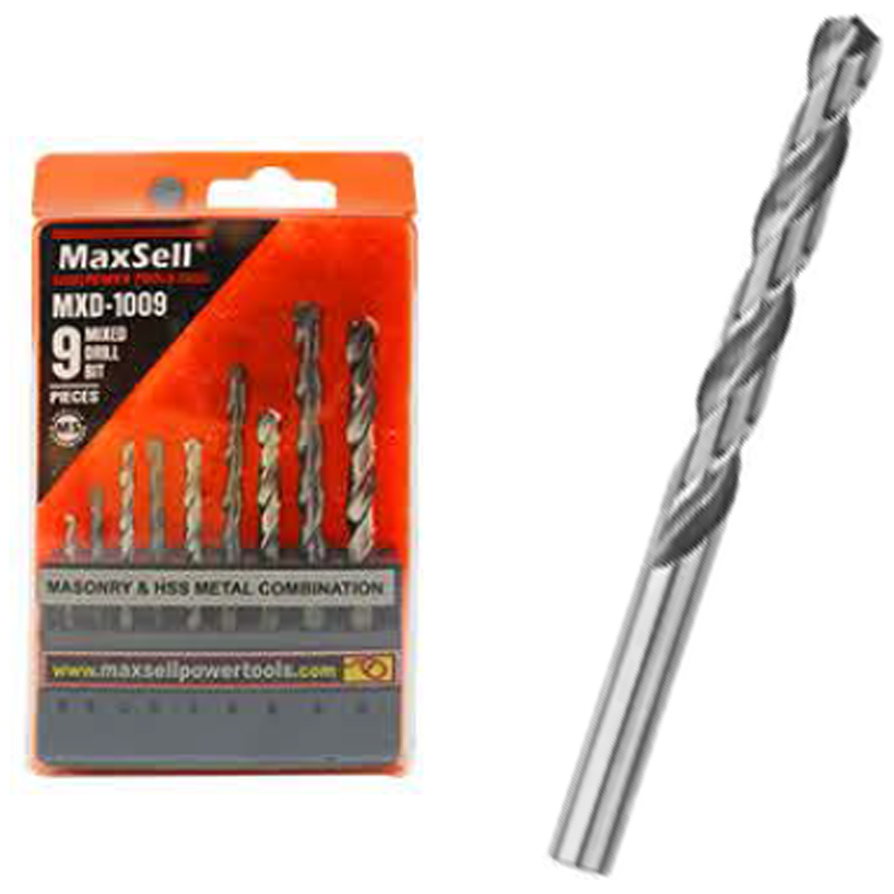 Maxsell MXD-1009 Mixed Drill Bit Set 9Pcs (Masonry & HSS Metal)