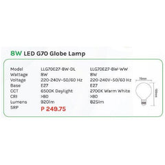 Omni 8W LED G70 Globe Lamp Light - KHM Megatools Corp.