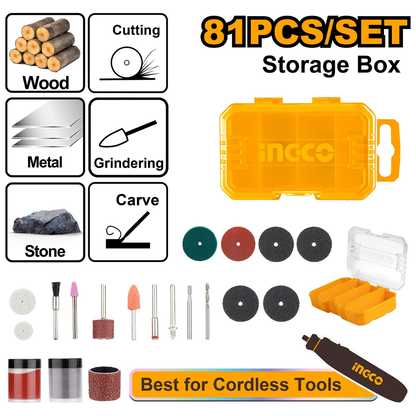 Ingco AKMG8081 Accessories for Rotary Tool / Mini Drill Set 81PCS | Ingco by KHM Megatools Corp.