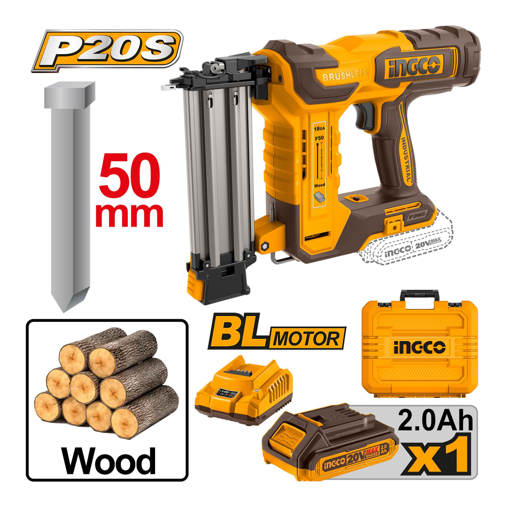 Ingco CBNLI5008 Cordless Brad Nailer Kit 20V 2.0AH | Ingco by KHM Megatools Corp.