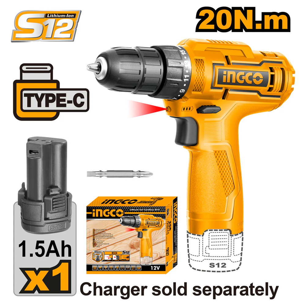 Ingco CDLI12422 Cordless Li-Ion Drill 12V 1.5AH | Ingco by KHM Megatools Corp.