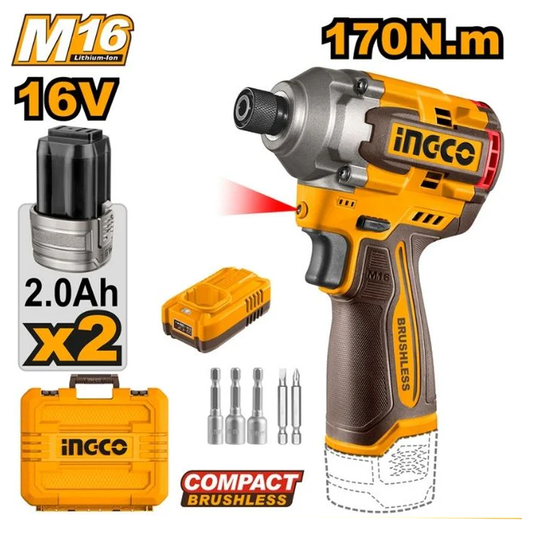 Ingco CIRLI16178 Cordless BL Impact Driver M16 16V 2.0AH | Ingco by KHM Megatools Corp.