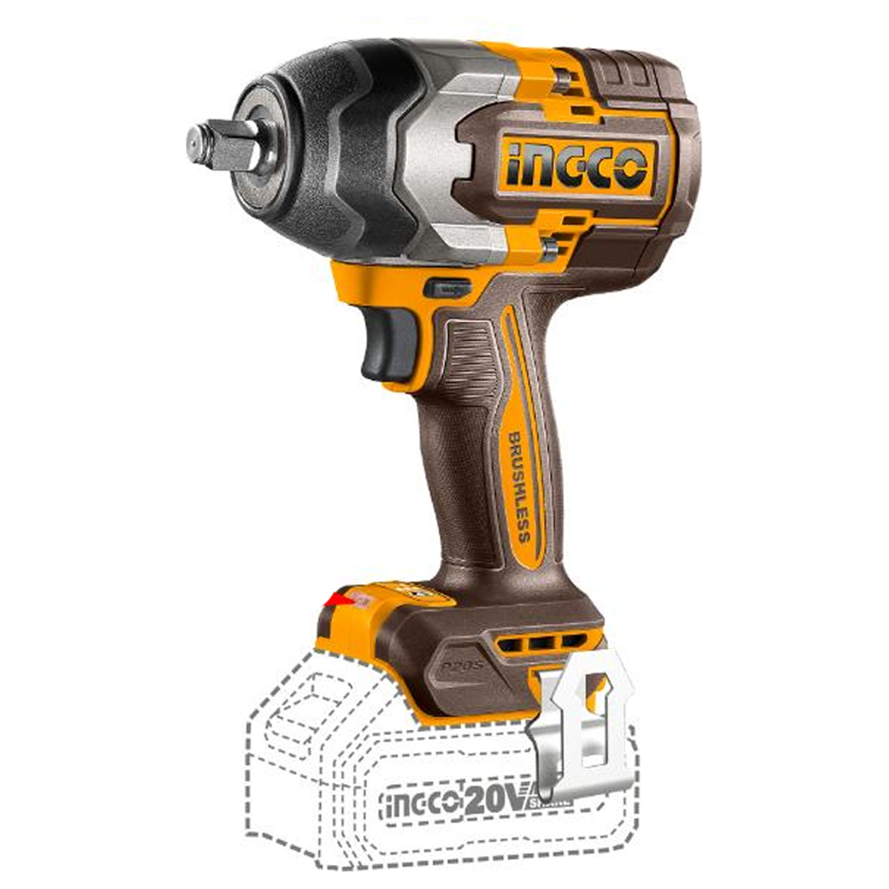 Ingco CIWLI20851 Cordless Li-Ion BL Impact Wrench 1/2" DR. 20V (Bare) | Ingco by KHM Megatools Corp.