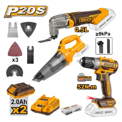 Ingco COSLI240685 Cordless Power Tools Combo Kit 3PCS 20V 2.0AH | Ingco by KHM Megatools Corp.