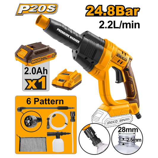 Ingco CPWLI20082 Cordless Li-Ion High Pressure Washer 20V 2.0AH | Ingco by KHM Megatools Corp.
