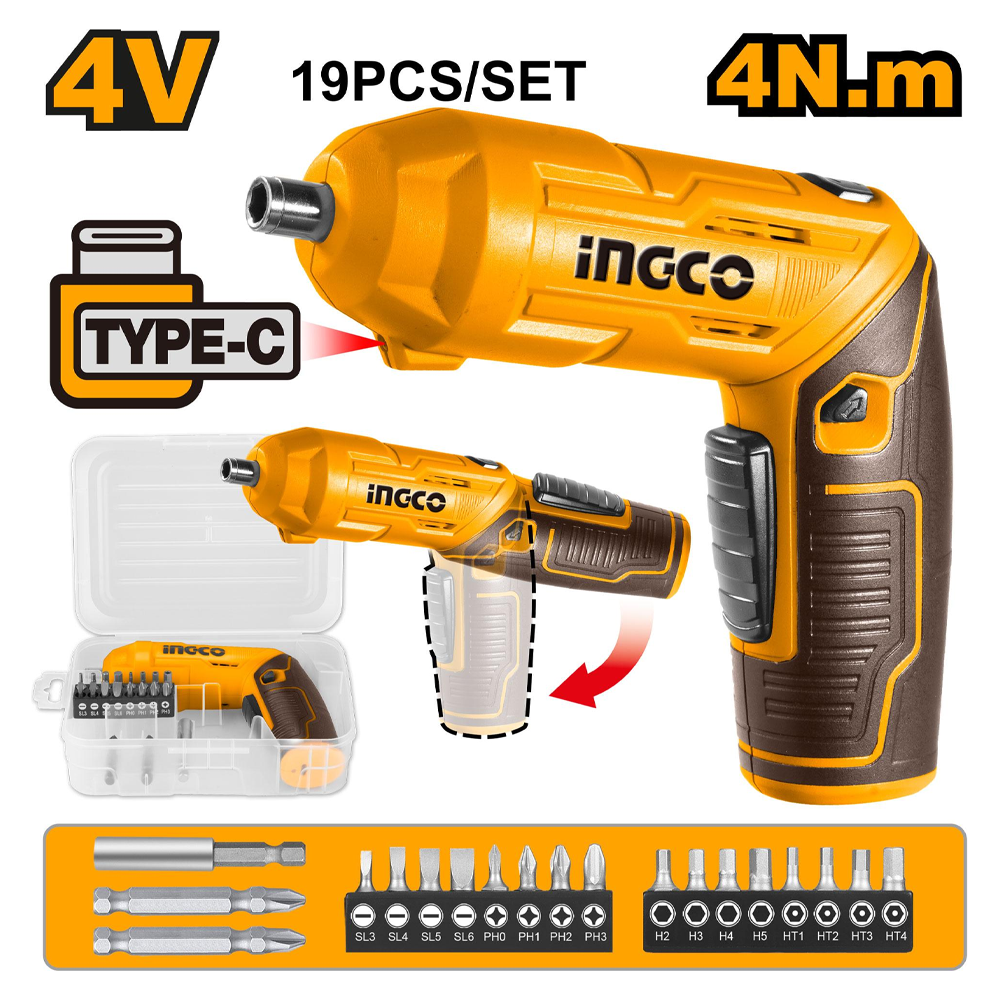 Ingco CSDLI0442 Cordless Li-Ion Screwdriver Set 4V 19PCS