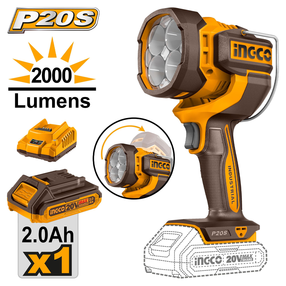 Ingco CWLI20881 Cordless Work Lamp / Flashlight 20V 2.0AH