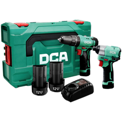 DCA ADKIT25-EK Cordless Hammer Drill Driver & Impact Driver Combo Kit 12V