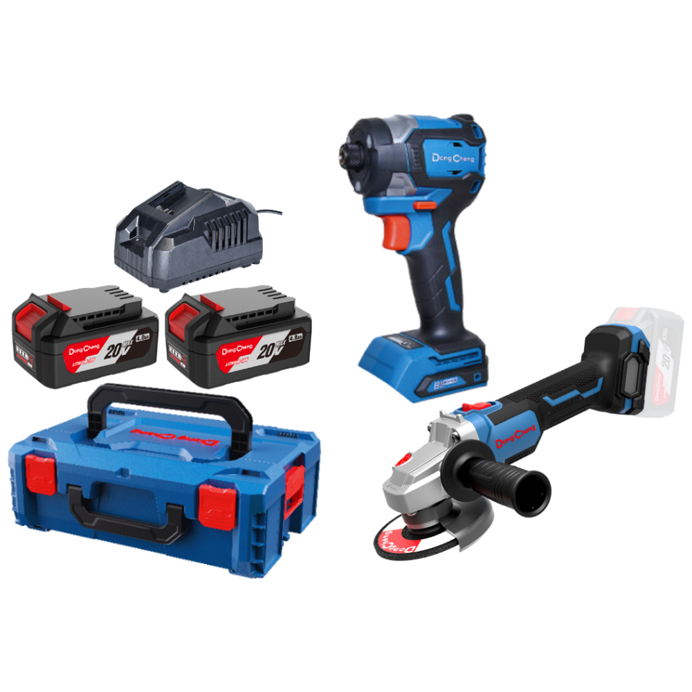 Dong Cheng DCKIT27EK Cordless BL Grinder and Impact Drill Combo Kit 20V 4.0AH | Dong Cheng by KHM Megatools Corp. Main image