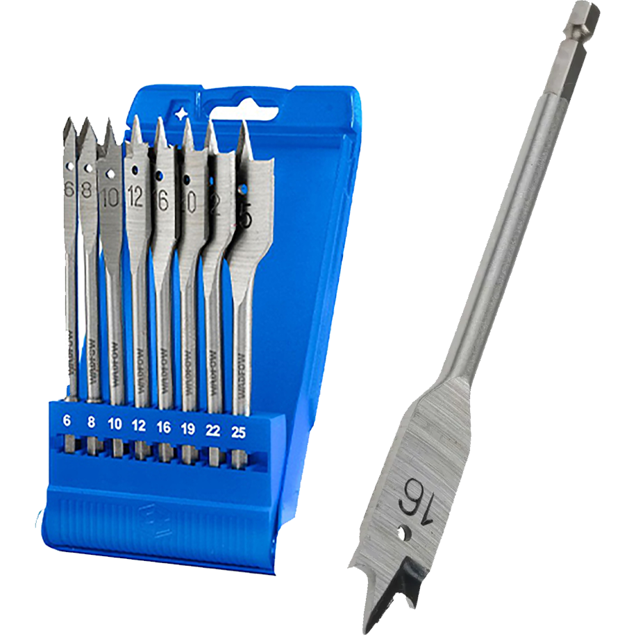 Wadfow WWF6B08 Flat Wood Drill Bit Set 8Pcs | Wadfow by KHM Megatools Corp. Main image