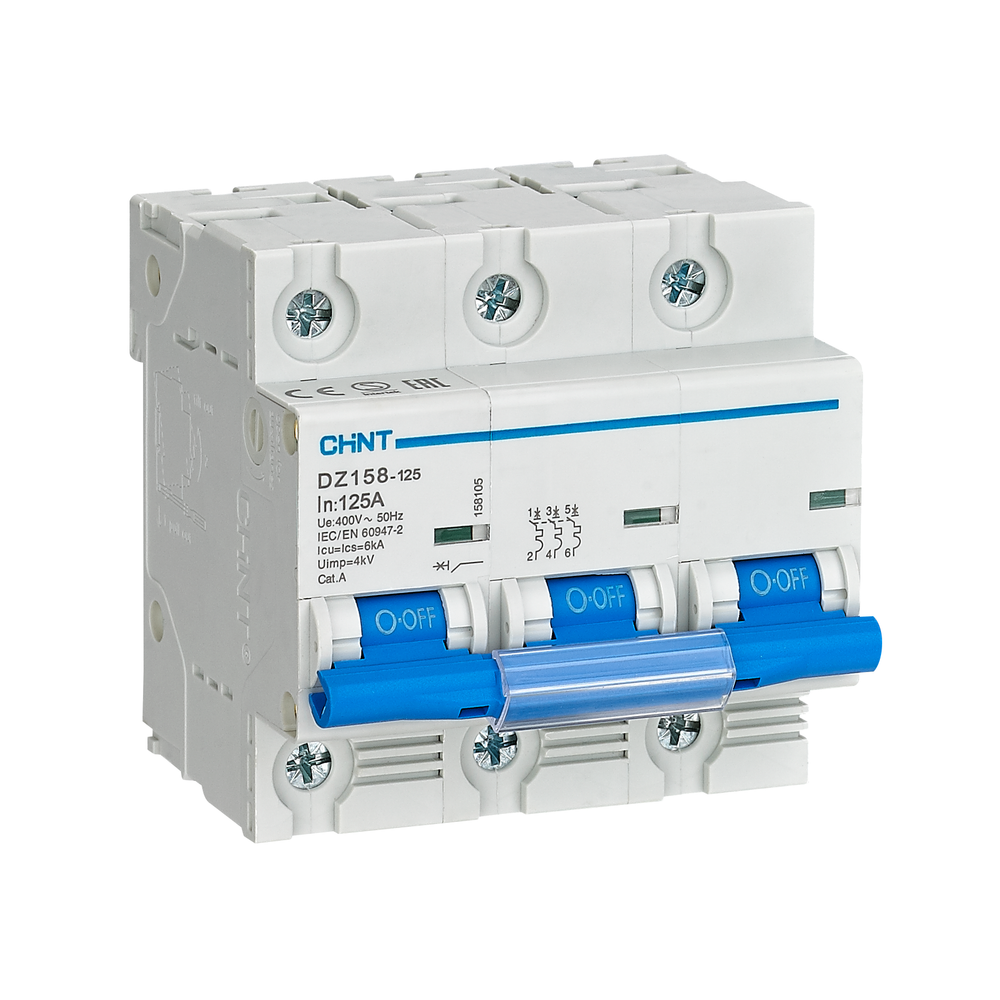 Chint DZ158-125 3P 10KA 400VAC Main Miniature Circuit Breaker (4.5 Modules) | Chint by KHM Megatools Corp.
