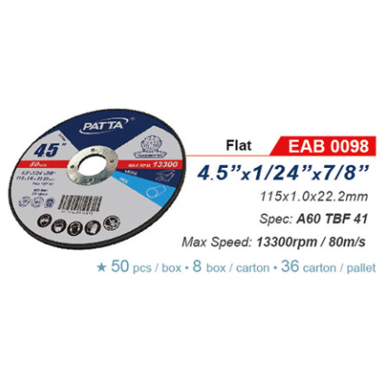 Patta EAB 0098 Flat Cut Off Wheel 4-1/2" | Patta by KHM Megatools Corp. Main image