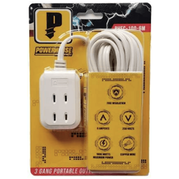 Powerhouse Electric Extension Cord 3 Gang Portable Outlet - KHM Megatools Corp.