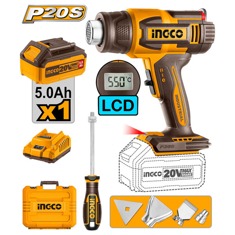 Ingco HGLI20035 Cordless Li-Ion Heat Gun 20V 4.0AH | Ingco by KHM Megatools Corp.
