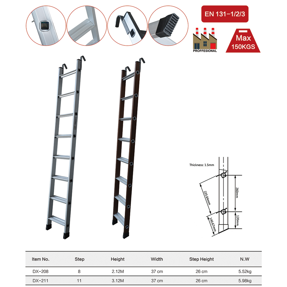 Miller ARL-300 Rescue Single Aluminum Ladder with Hook (Fire Exit)