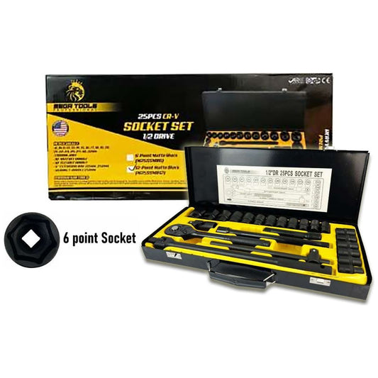 Megatools M25SSMB6 Socket Wrench Set 25pcs 1/2" Drive 6pts (Matte Black) | Mega Tools by KHM Megatools Corp.
