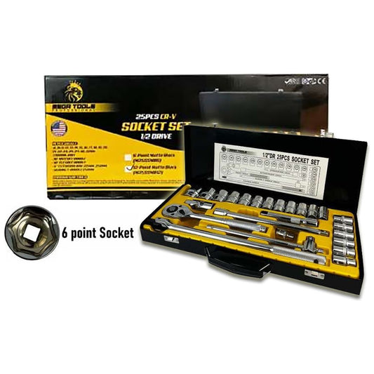 Megatools M25SSMF6 Socket Wrench Set 25pcs 1/2" Drive 6pts (Mirror Finish) | Mega Tools by KHM Megatools Corp.
