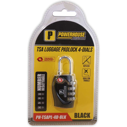 Powerhouse PH-TSAPL-4D-BLK Luggage Padlock 4 Dials (TSA) | Powerhouse by KHM Megatools Corp.