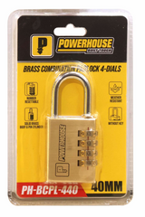 Powerhouse PH-BCPL-440 Brass Combination Padlock 4-Dials (40mm)