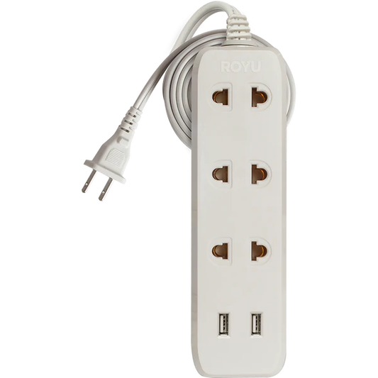 Royu REDEC123/W 3-Gang Universal Extension Cord with 2 USB Ports | Royu by KHM Megatools Corp.