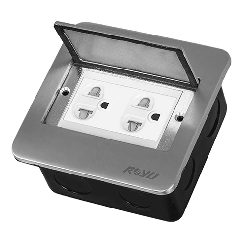 Royu RWF52 Square Floor Receptacle with Duplex Universal Outlet with Ground & Shutter (Wide)