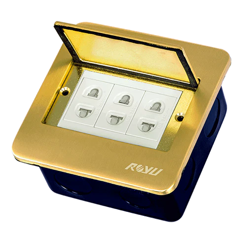 Royu RWF61 Square Floor Receptacle with 3 Gang Universal Outlet 15A (Wide)