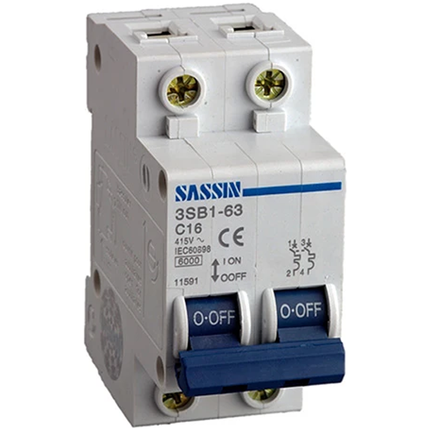 Sassin 2-Pole 4.5kAIC Miniature Circuit Breaker (MCB) (3SB1-63 Series)