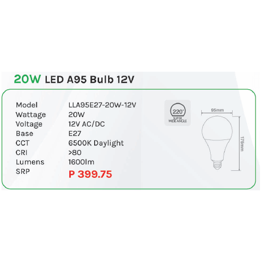 Omni 20W LED A95 Light Bulb 12V - KHM Megatools Corp.