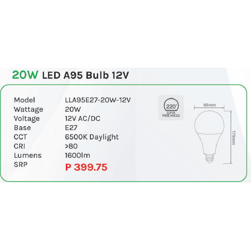 Omni 20W LED A95 Light Bulb 12V – KHM Megatools Corp.