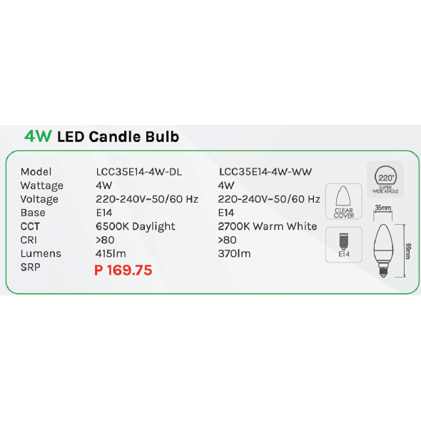 Omni 4W LED Candle Light Bulb E14 - KHM Megatools Corp.