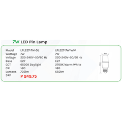 Omni 7W LED Pin Lamp Light E27 - KHM Megatools Corp.