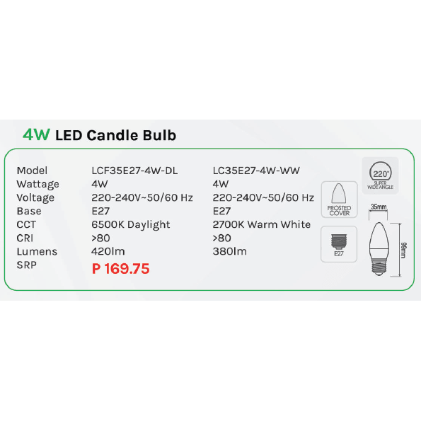 Omni 4W LED Candle Light Bulb E27 - KHM Megatools Corp.