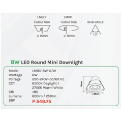 Omni 8W LED Mini Recessed Downlight (Round) Triple Mood Selection - KHM Megatools Corp.