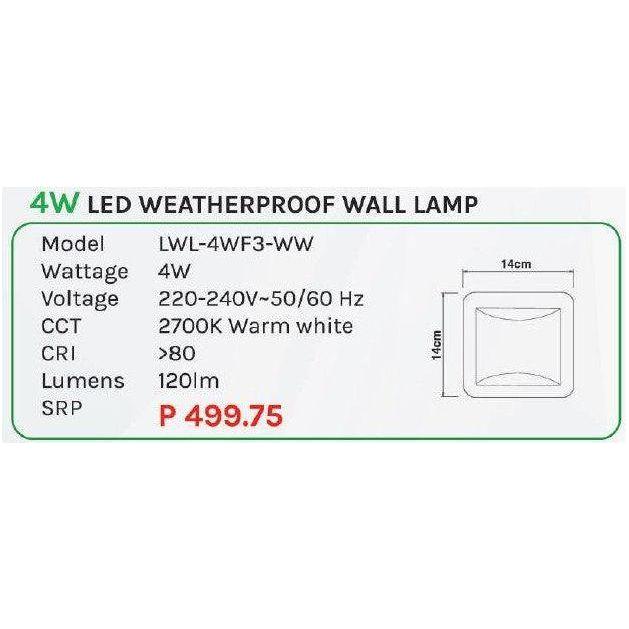 Omni 4W LED Weatherproof Wall Lamp Light (LWL-4WF3-WW) - KHM Megatools Corp.