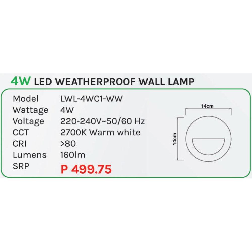 Omni 4W LED Weatherproof Wall Lamp Light (LWL-4WC1-WW) - KHM Megatools Corp.
