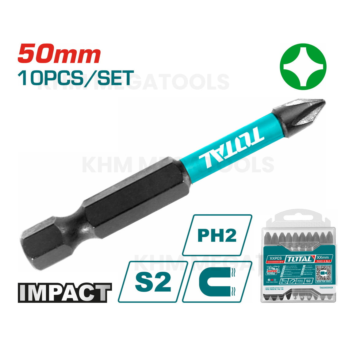 Total TACIM16PH223 10pcs Impact Screwdriver Bit Set 50mm