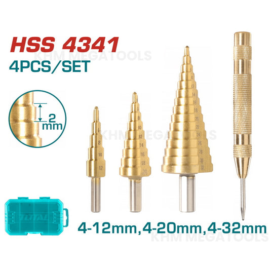 Total TACSD2041 4pcs Step Drill Bit Set