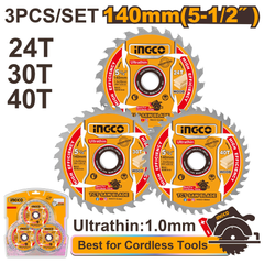 Ingco TSB4003 TCT Circular Saw Blade for Wood Set 5-1/2" 3Pcs (Ultra-Thin)