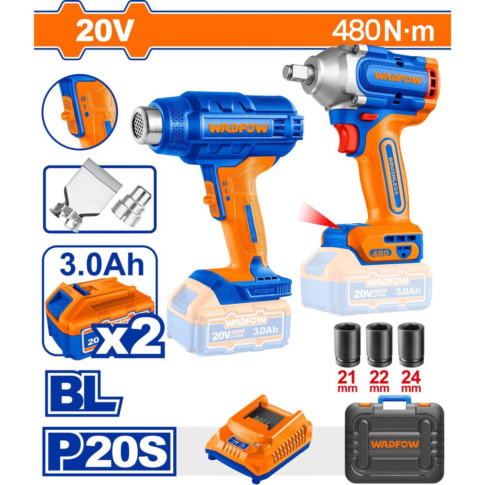 Wadfow WOS241091 Li-Ion Cordless 20V 2pcs Combo Kit | Wadfow by KHM Megatools Corp.