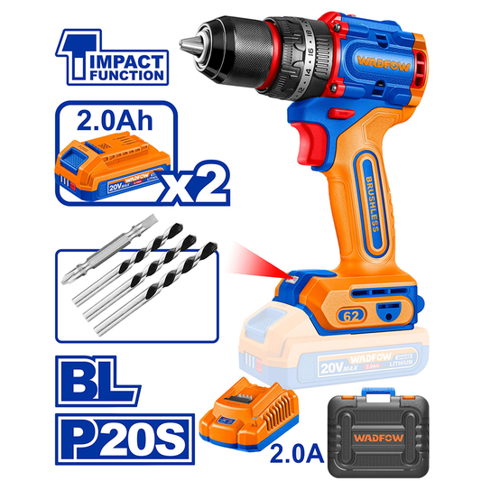 Wadfow WCDP6281 Cordless Impact Drill 20V 62Nm