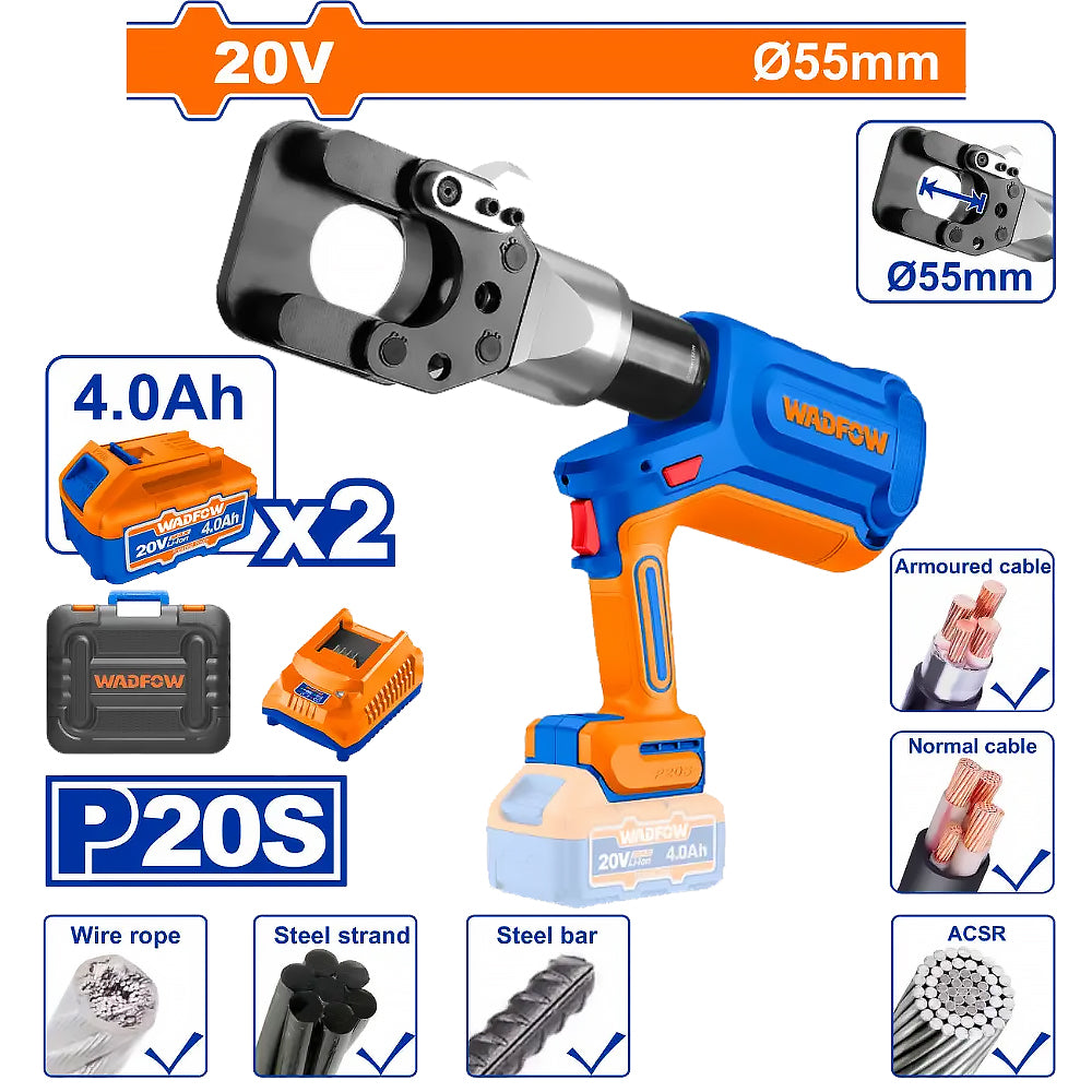 Wadfow WCR2D55 Li-Ion Cordless Hydraulic Cable Cutter 20V