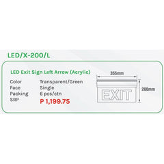 Omni LED X-200 L Exit Sign Left Arrow (Acrylic) - KHM Megatools Corp.
