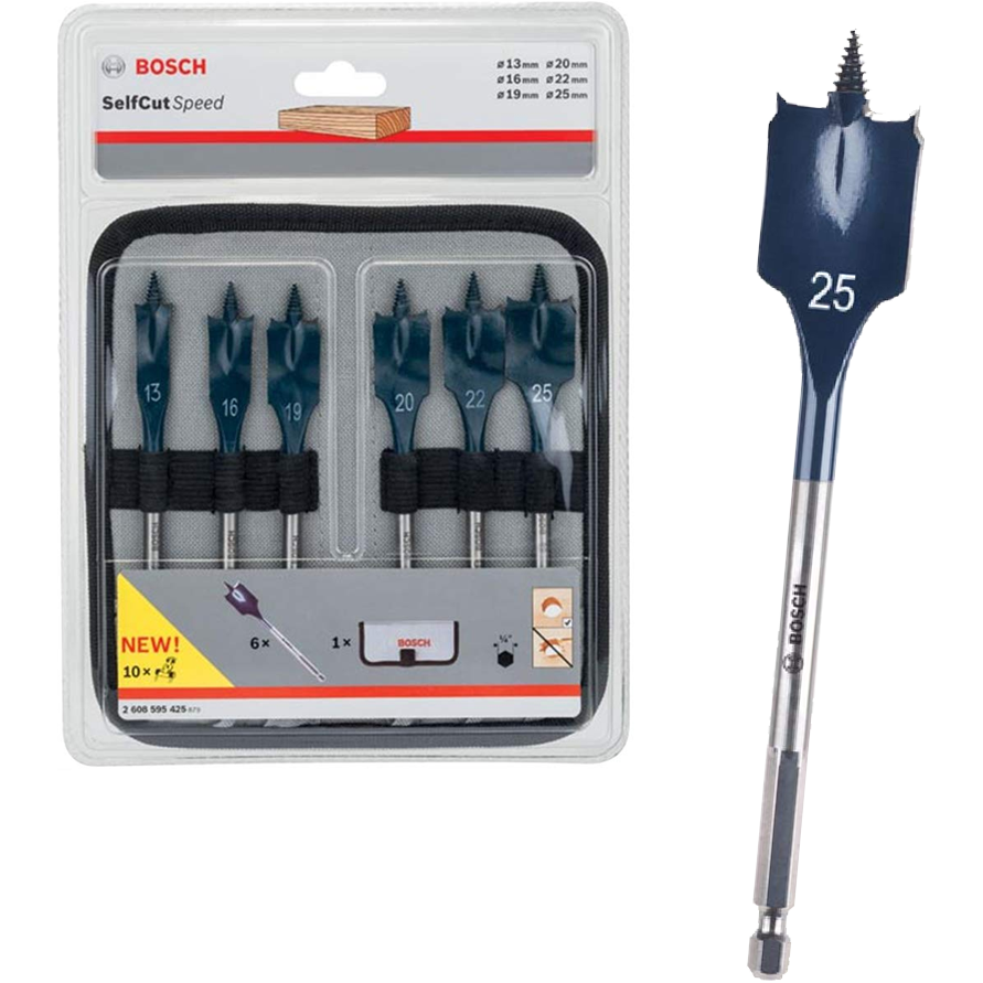 Bosch Elf Cut Speed Spade Bit Set 6Pcs (13/16/19/20/22/25mm) (2608595425) | Bosch by KHM Megatools Corp. Main image