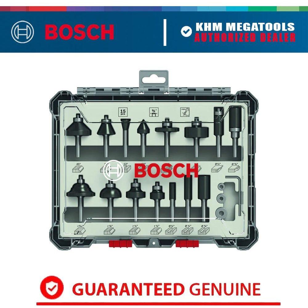 Bosch Router Bit Set 1/4" Shank (15pcs) [2607017473] | Bosch by KHM Megatools Corp.