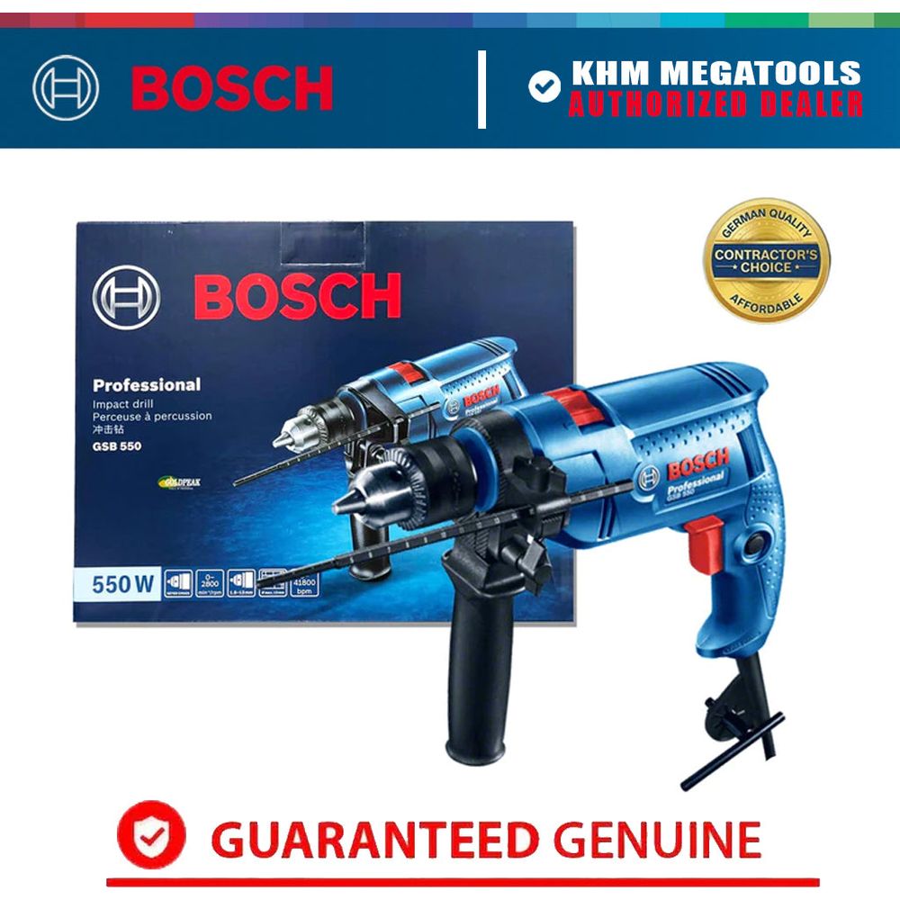 Bosch GSB 550 Impact Drill / Hammer Drill 13mm (1/2") 550W [Contractor's Choice] | Bosch by KHM Megatools Corp.