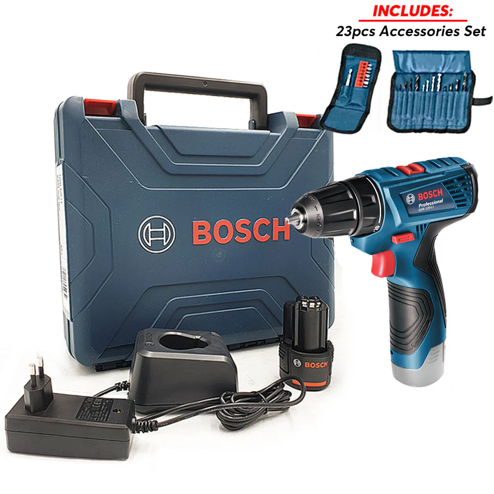 Bosch GSR 120-Li Cordless Impact Drill Driver 12V with 23pcs Accessory Set (06019G80K5) | Bosch by KHM Megatools Corp.